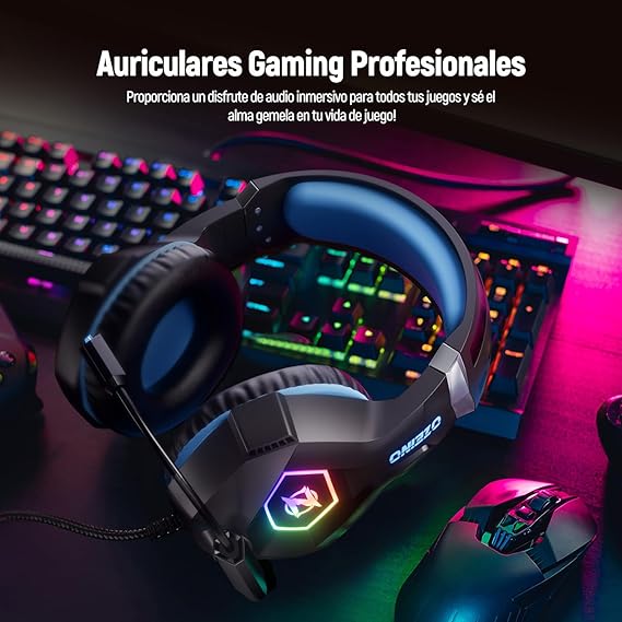 Headset de jogo, auriculares para jogos com microfone rotativo, luz RGB, premium Stereo, orelhas leves confortáveis, para PS4 PS5 Xbox PC Switch tablet portátil